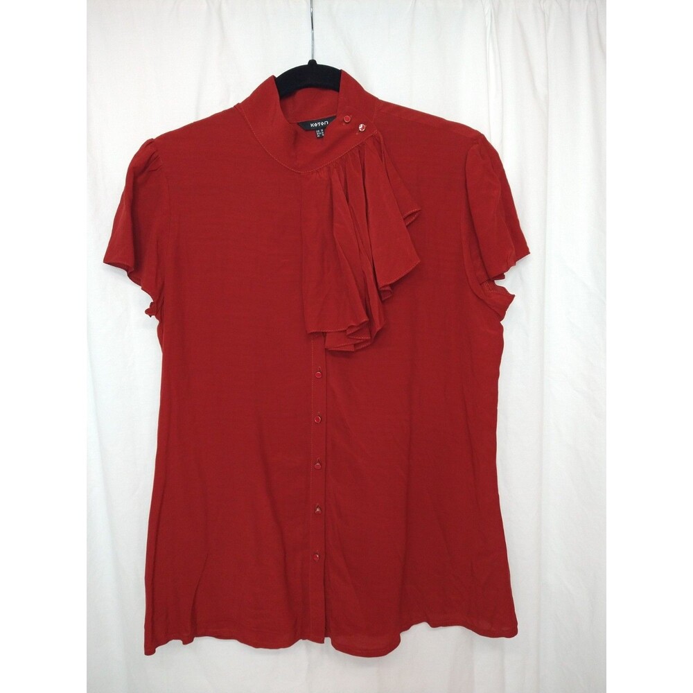 Koton Size EUR 38 (US 6) Sheer Lined Button Up Ruffle Trim Top Orange Rust